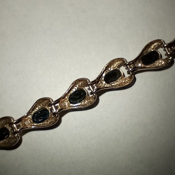 10Kt Yellow Gold 7-Carat Blue Sapphire Eternity Bracelet with Diamond-Accents - Picture 3 of 4